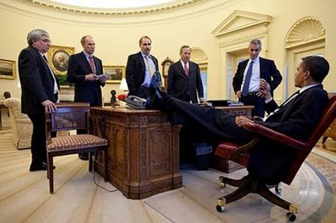 Barack Obama, putting his feet up on furniture in the White House