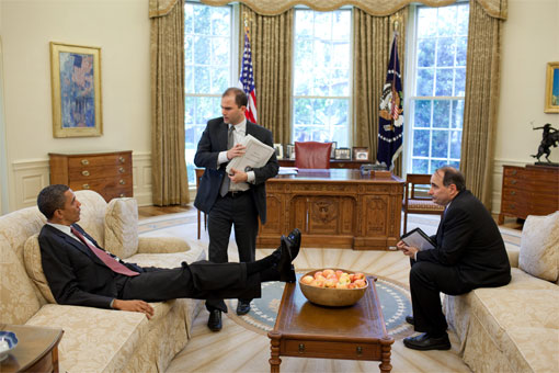 Barack Obama, putting his feet up on furniture in the White House